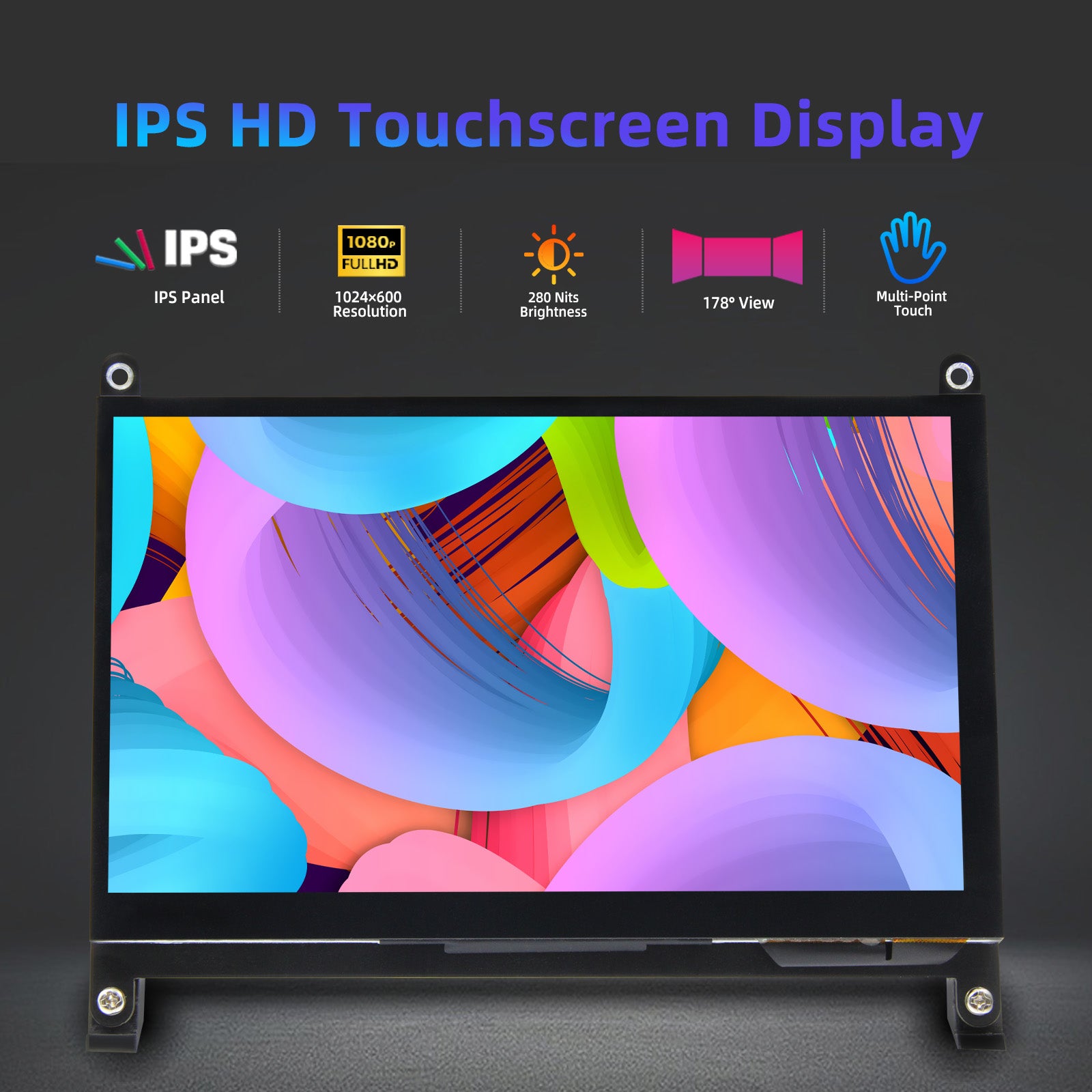 iPistBit Raspberry Pi Monitor, 7 Inch LCD Screen 1024x600 for Raspberry Pi 5 4 3B 2B B4, BB Black, Banana Pi, Windows 10/8/7, Driver Free